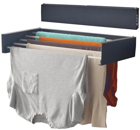 OurHouse Wall Mounted Clothes Airer, Indoor & Outdoor Retractable Clothes Drying Rack, Weatherproof, Foldaway, 3.5m Drying Space and 20kg of laundry, Easy install, Space Saving Drying (70cm Grey)