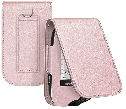MEDMAX Hülle für Freestyle Libre 3/2 / Libre Reader Blutzuckermessgerät, stoßfeste Kunstleder Schutzhülle Cover mit Karabiner-Clip und Handschlaufe für Diabetiker, (Roségold)