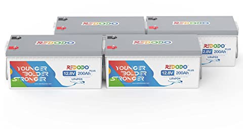 Redodo 12V 200Ah Plus(4 Pack) Batterie Lithium,LiFePO4 Batterie 2560W,BMS 200A Intégré,4000+ Cycles Profonds,Certificats UL&FCC,Durée de Vie de 10 Ans,pour Les Camping Cars,L'Energie Solaire