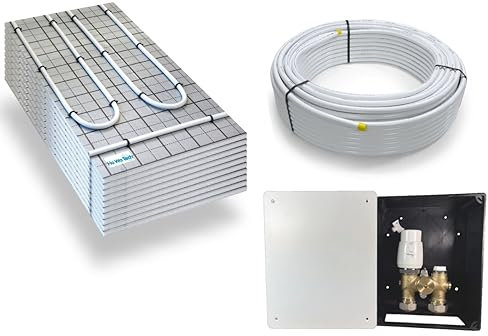 Warmwasser Tackerplatte Fußbodenheizung HoWaTech TAC Komplett Set 5/10m² Dämmplatte 20mm EPS WLG 045 DES und G-RTL Regelbox, Heizfläche:5.00m²