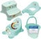 KiNDERWELT 4er Set Premium Toilettensitz, Hocker, stabiles Töpfchen & Windeleimer für Babys und Kinder -Funny Farm Design aquamarin - Toilette für Kinder - Stabiler Hocker mit Anti-Rutsch-Funktion