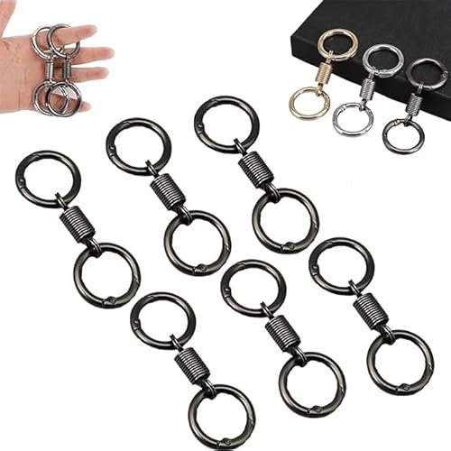 Nordischer Retro-Doppelring-Schlüsselanhänger, Feder-Schlüsselanhänger, Feder-Schlüsselanhänger, Feder-Schlüsselanhänger, Retro-Stil, einfacher starker Schlüsselanhänger, Schwarz, 6 Stück,