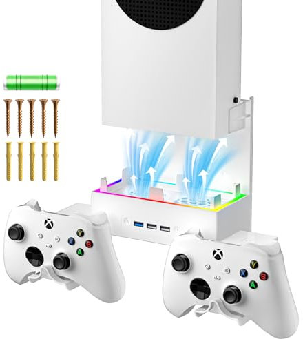 Allnice Wall Mount Cooling Stand for Xbox Series S Accessories, Xbox Series S Wall Mount Vertical Cooling Fan with RGB Light, 3 USB Ports, Adjustable Fans Speed, Controlle Holder