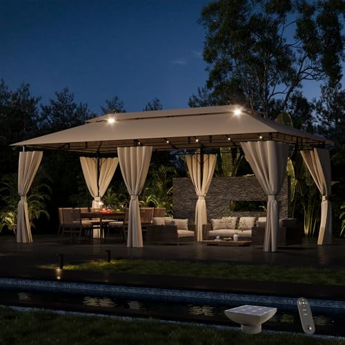Devoko Garden Pavillon 3 x 6 Wasserdicht Deluxe Gazebo, Plane Partyzelt, Metallrahmen Pavillon, Patio Gazebo für 8-10 Personen, Beige