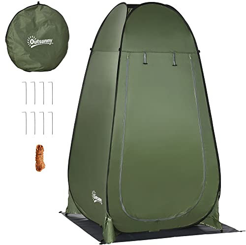 Outsunny Pop up Duschzelt Toilettenzelt Camping Umkleidezelt mit Tragetasche Mobile Outdoor Toilette Umkleidekabine Lagerzelt Dunkelgrün 126 x 124 x 189 cm
