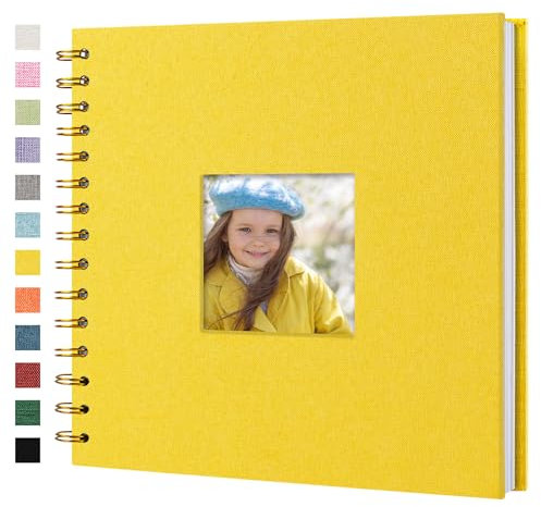 Hiwhy Scrapbook Fotoalben Leineneinband 20,5x20,5 cm 40 Seiten Hardcover Kraft Weiß Seiten Erinnerung Scrapbooking Buch für Hochzeit Reise Baby Dusche Gästebuch, Gelb