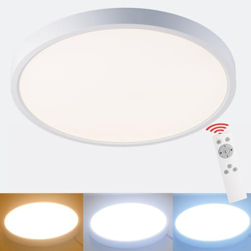 Etrogo LED Deckenleuchte 24W 2400LM Dimmbar 2700K 4000K 6500K mit Fernbedienung CRI 85 No Glare Super Helligkeit ideal für Schlafzimmer,Wohnzimmer,Kinderzimmer,Küche,Bad (Rund-1 Stück