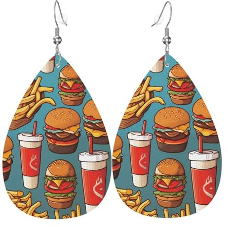 Leder Ohrringe Damen Burgers And Fries Ohrringe Leichte Wassertropfen Ohrringe Gedruckte Ohrring Damen Für Geschenke Zubehör Frauen