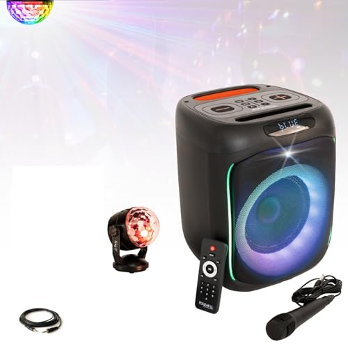 Ibiza - Pack Enceinte Autonome Karaoké Lumineux Bluetooth CUBE180 180W SD USB 1 Micro - Effet Lumière Astro LED Multicolore - Enfant Cadeau