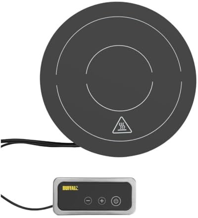 Buffalo 1 kW Compact Induction Heater for Induction Chafer Frame (Sold Separately), Black, Diameter: 245 mm, Cooking Area: 180 mm, Pan Sizes: 120-240 mm, FD059
