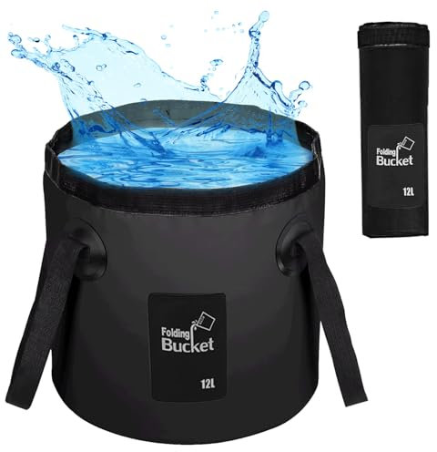 Faltbarer Eimer, 12L Zusammenklappbarer Eimer, Ultraleichter Outdoor Waschbecken Angeleimer, Waschbecken Zusammenklappbarer, Aus Langlebigem Planen Gewebe, Camping Eimer fürReisen im Wandern, Schwarz