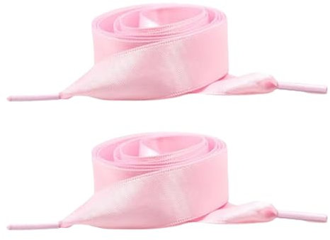 Lot de 2 paires de lacets en satin rose - Large ruban - Couleur unie - Pour chaussures de sport - Longueur en toile - Accessoires de chaussures en satin, rose, Generic