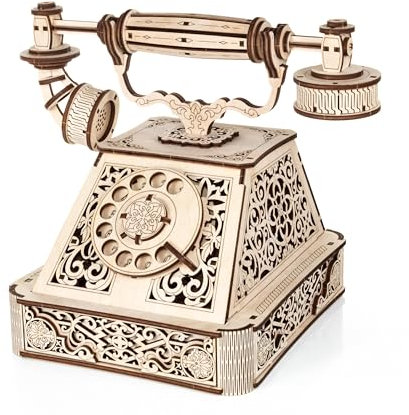 EWA Eco-Wood-Art - 3D-Holzpuzzle für Jugendliche und Erwachsene, 14+ - Retro-Telefon - DIY-Bausatz, Selbstmontage, kein Kleber erforderlich - 232 Stück