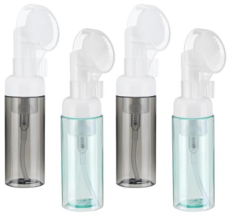 QUARKZMAN 4pz Distributore Sapone Schiumogeno Vuoto, 2oz/60ml Flacone Schiuma Detergente Viso Bottiglie da Viaggio con Spazzola per Sapone Liquido Shampoo, Nero Trasparente/Verde Trasparente