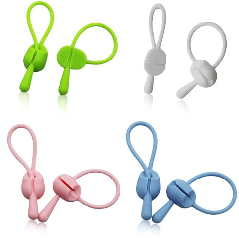 8 Pcs Reusable Cable Ties Cord Organisers Holders, 4 Colors Silicone Cable Straps, Cable Wire Ties Cable Tidy Clips for Earbuds Headphones Audio Cable Phones Charger Wire