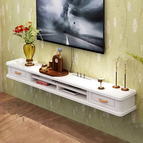 En bois etagere murale tv avec Rangement,console tv meuble tele suspendu,meuble tele suspendu , meuble tv flottant pour centre de divertissement, meuble tele suspendu etagere murale tv(White,120cm/47i