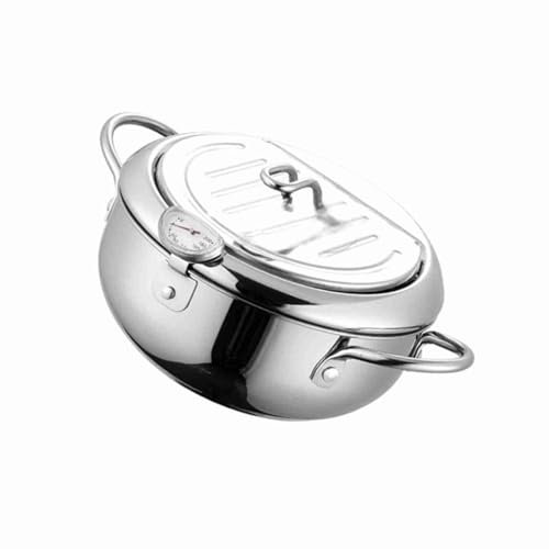 Friggitrice Piccola con Termometro, Friggitrice Tempura in Acciaio Inossidabile per Fornelli a Induzione, Gas Elettrico, Design con Filtraggio 'olio, per Patatine Fritte, (20 cm)