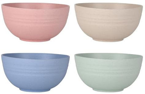 POHOVE Set of 4 Pack Lightweight Plastic Bowls, Unbreakable, Non-Toxic, Dishwasher & Microwave Safe, 4 Cups, Round, Plastic, Ideal for Cereal, Soup, Rice, Salad, Pasta, Noodle