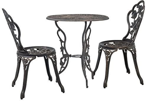 Myheimly 3-TLG. Bistro-Set Balkonmöbel Gartenmöbel Balkonset Sitzgruppe Gartenset Garten Garnitur Gartentisch Tisch Stühle Aluminiumguss