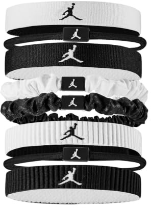 Nike Jordan Elastic Sport Hair Ties 8er Pack – Sport Haargummis Mixed Width – Elastische Hair Ties für Training, Fitness & Basketball, White/Black/Black, One Size