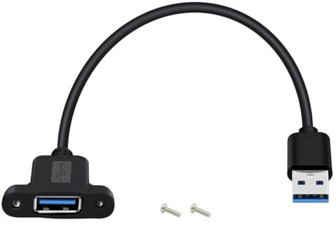 HuaLiSiJi Cavo USB 3.0 per Montaggio a Pannello Prolunga USB Maschio Femmina per Chiavetta USB, Mouse, Tastiera, Stampante, Videocamera (Nero, 0.3 m)