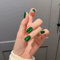 24Pcs Cat Eye Press on Nails, French False Nails Short Square, Green Glossy Fake Nails Full Cover Glue on Nail, Reusable Acrylic Stick on Nail Kit Shiny Manicure for Women Girls Daily Wear
