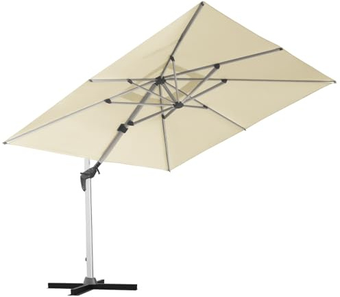 anndora Aluminium Ampelschirm 300 x 400 cm mit Kurbelsystem - Drehbar, Neigbar, Kippbar - Marktschirm, Gartenschirm - Farbe Natural