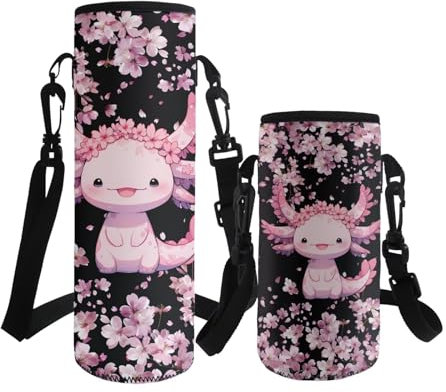 ASQVTIFE Axolotl Water Bottle Carrier with Strap for Kids Girls Neoprene Insulated 500ml Water Bottle Carrier Bag for Toddler Kindergarten Elementary Camping Steel/Glass/Plastic Bottles S