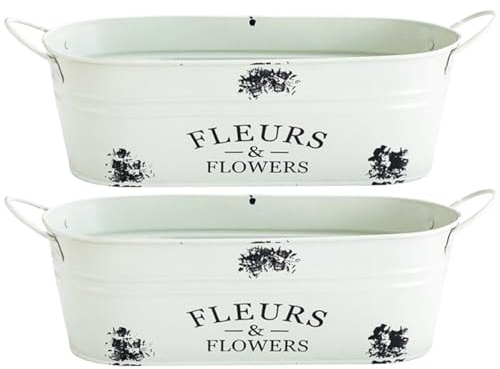 JOINPAYA Lot de 2 Pots de Fleurs en Fer Forgé Ovales Vintage Blancs pour Balcon et Jardin, Décor Rétro, Légers et Pratiques, Porte-Plantes Décoratif Adaptable aux Succulentes et Fleurs