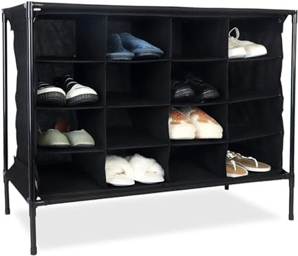 Relaxdays Camping Schuhregal, 16 Fächer, Leichter Aufbau, Stabiler Stoffschuhschrank, HxBxT: 65 x 84 x 36 cm, schwarz