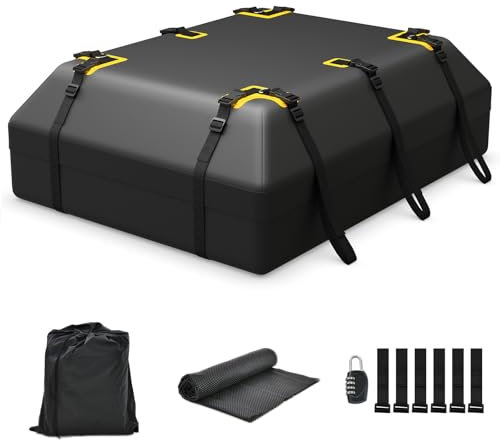 SOARS Dachbox Auto 600L, Dachkoffer wasserdicht mit Zahlenschloss, 6 Türhaken, Rutschfester Matte & Tragetasche, Gepäckbox, Autobox, universal für PKW, Vans, SUVs