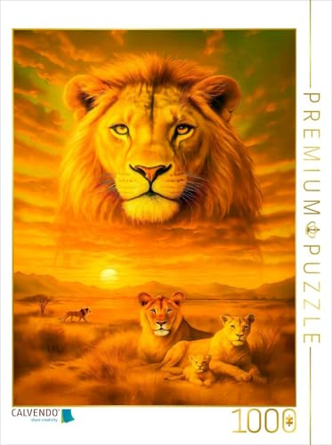 Puzzle · König der Savanne - Magischer Löwe in Doppelbelichtung | Löwenporträt mit afrikanischer Landschaft · 1000 Teile · Lege-Größe 64 × 48 cm · CALVENDO Puzzle