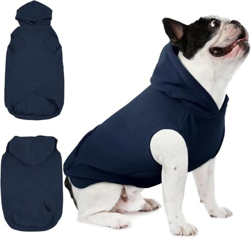 IECOii Hoodie für Hunde,Polar-Fleece Hundepullover mittelgroße Hunde,Warmer Hundepullover für Männlich Weiblich,Hoodie-Hund mit Kapuze,ärmelloses Jumper Sweatshirt Hund für Mops,Jack Russell,Blau,M