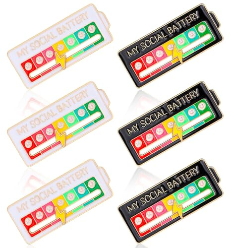 My Social Battery Pin, 6 Stück Lustige Broschen für Soziale Stimmung, Verstellbare Pins Anstecker mit 7 Emotionen, Stilvolle Sozial Batterie Pins Broschen Anstecknadeln Geeignet für Männer und Frauen