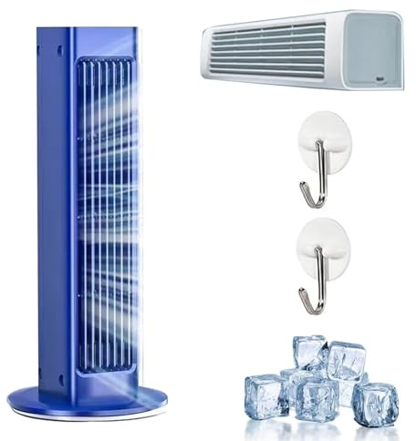 Tower Fan with Remote, Oscillating Bladeless Tower Fan, 3000mAh USB Rechargeable, Portable Standing Bladeless Fans, Small Desktop Mini-Fans for Home Office Indoor Outdoor Use (Blue)