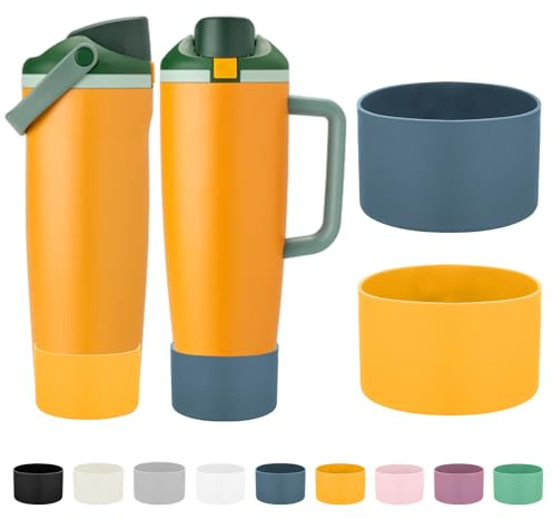 Mity rain 2PCS Protective Silicone Boots for Owala 30oz & 40oz FreeSip Sway Bottles & Tumblers - Accessories for owala, Enhances Stability & Prevents Scratches (Golden Yellow & Slate Blue)
