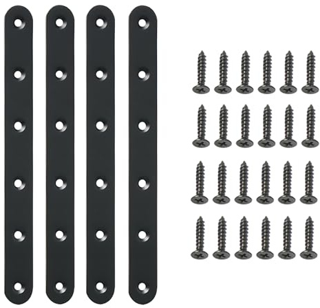 Mooche Braces de esquina recta plana de acero inoxidable para muebles con placas rectas y puntales rectos (195 x 20 x 3 mm)
