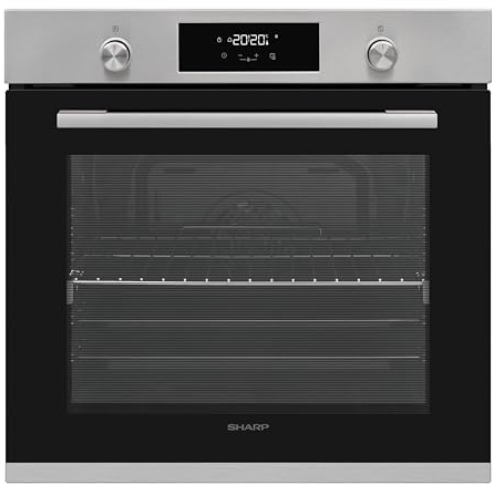 SHARP K-70P19INH-EU Einbaubackofen Heißluft, (78 L, EEK A, 9 Backofenfunktionen, Versenkbare Knebel), (Set von Voll-Teleskopauszügen), Edelstahl