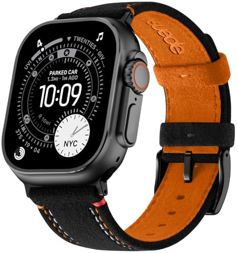 Bandletic Suede Strap Compatible with Apple Watch Strap 49mm 46mm 45mm 44mm | Soft Braided Fiber Lightweight Durable Sport Band for iWatch Ultra 3/2/1 Series 11 10 9 8 7 6 5 4 SE Men Women,Black Orange