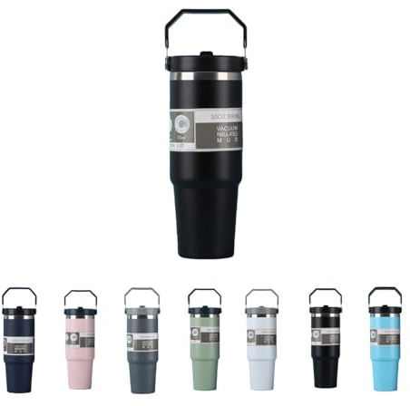 Maideduo IceFlow Tumbler with Flip Straw - 30 oz - Twist Lid and Flip Straw - Leak Resistant Water Bottle - Insulated Stainless Steel - BPA Free (30 OZ Black)