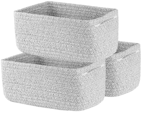 GREENSAPPIRE Aufbewahrungskörbe 3er Set, Regalkörbe aus Baumwollseil 25 x 22 x 13,5 cm, Geflochtener Korb für Babyspielzeug & Kinderzimmer Organisation, Faltbare Aufbewahrung Grau