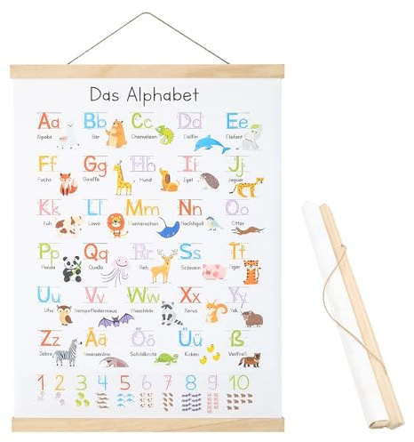 HongSiFang ABC Poster Für Kinder, ABC + Zahlen Alphabet Lernposter 54x40 cm | Original Alphabet Zum Schreiben Lernen Poster Für Kinder, Wanddeko Kinderzimmer