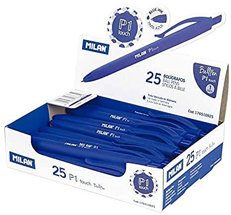 MILAN® Caja expositora 25 bolígrafos P1 touch azul