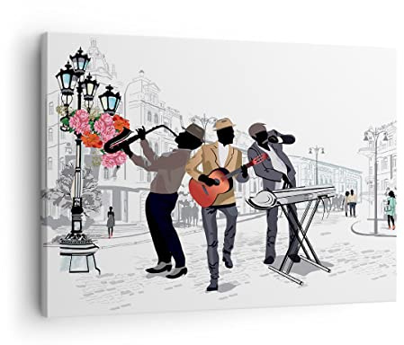 Cuadro sobre Lienzo 70x50cm Moderno Horizontal Cultura Personas - 2933 | Música Instrumentos Calle Cuadro Decorativo Arte mural Decoración del Hogar Salón Dormitorio Cocina Oficina Cuadros de Pared
