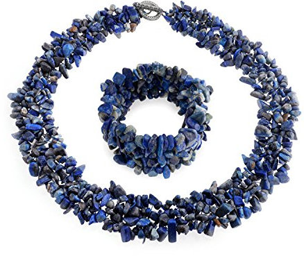 Bling Jewelry Große Breite Klobige Blaue Lapis Stein Chips Aussage Bib Halskette Für Frauen Kragen Stretch Armband Für Frauen Set 18 Zoll