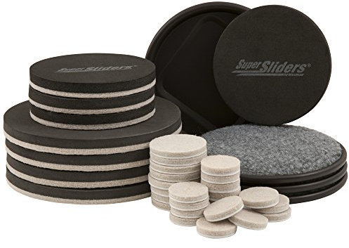 Super Sliders Verschiedene Wiederverwendbare Schieber und Selbstklebende Filz-Möbelpads für müheloses Bewegen und Schutz von Hartholz-, Laminat- und Fliesenoberflächen, Beige, 36 Stück