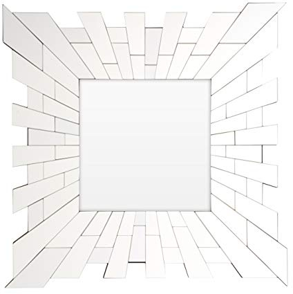 Premier Housewares Square Wall Mirror Geometric Bathroom Mirrors Wall Mounted Silver Mirror Wall Wall Mirrors for Hallway MDF Back Garden Mirrors