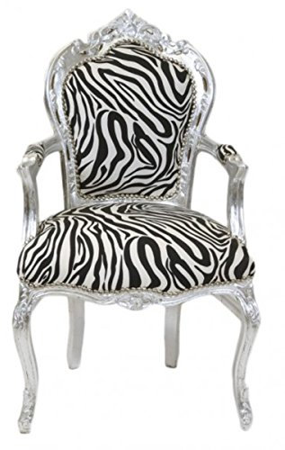 Casa Padrino Barock Esszimmer Stuhl Zebra/Silber mit Armlehnen