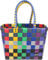 normani Einkaufskorb Shopper geflochten aus Kunststoff - robuster Strandkorb aus wasserabweisendem Material Farbe Classic/Rainbow