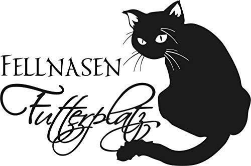 Wandtattoo,Fellnasen Futterplatz, Katze, Tiere [Schwarz; 450 mm x 300 mm]